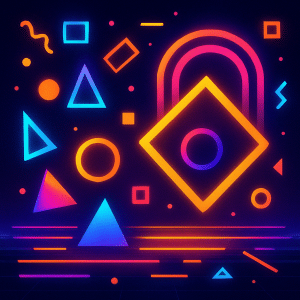 Abstract retro gaming neon shapes representing nostalgic portable slot machines